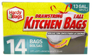 Hardy Bags 13 Gallon Extra Strength Drawstring Tall Kitchen Bags, 14 ct.