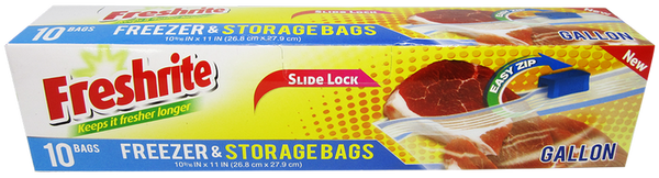 Freshrite Gallon Size Freezer & Storage Bags w/ Slide Lock, 10 ct.