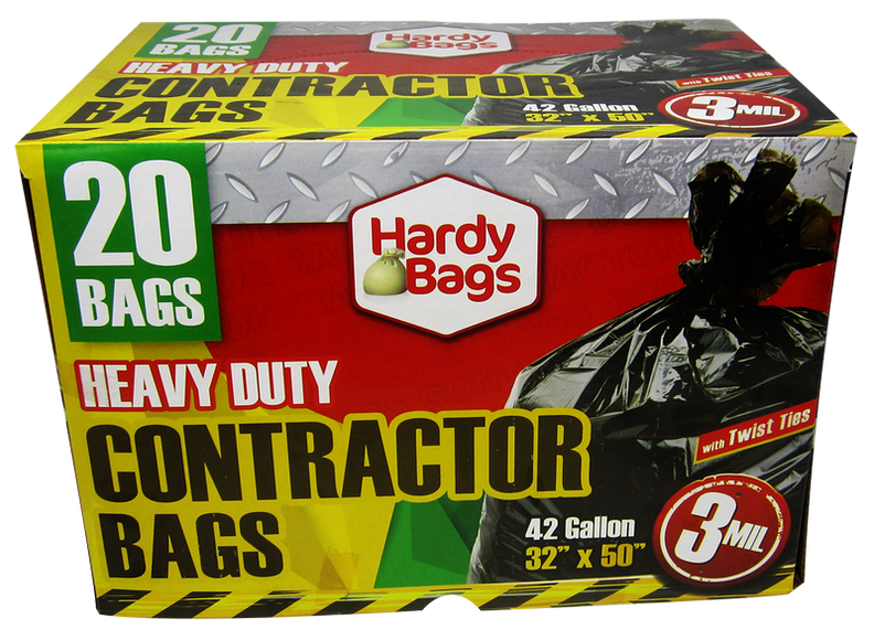 Hardy Bags 42 Gallon 3 Mil Heavy Duty Contractor Bags, 20 ct.