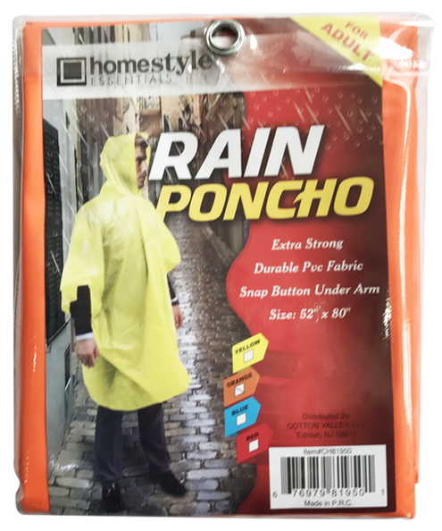 PVC Rain Poncho With Snap Buttons For Adults, 52" x 80", 1-ct.