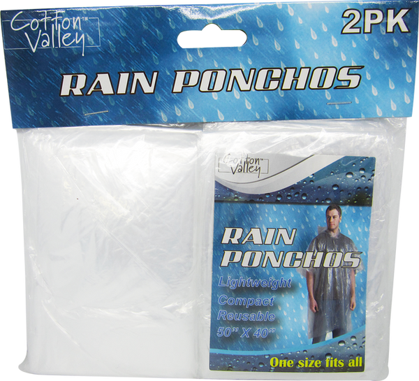Rain Ponchos, Clear, 50" x 40", 2-ct.
