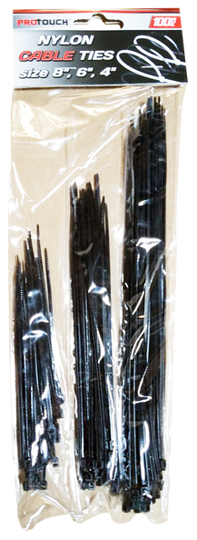 Nylon Cable Ties, Assorted in 8", 6", 4", 100 ct.