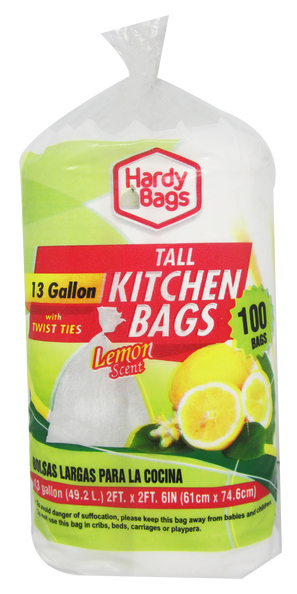 Hardy Bags 13 Gallon Tall Kitchen Bags Lemon Scented, 100 ct.