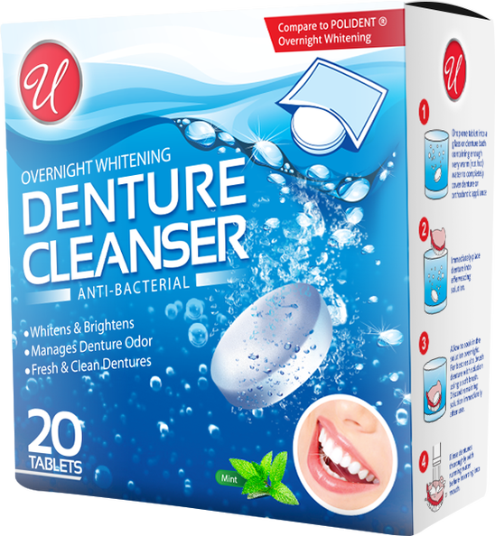Overnight Whitening Anti-Bacterial Denture Cleanser, 20 Tablets