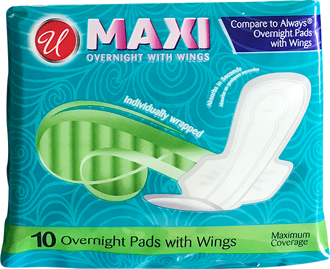 Maxi Overnight Pads with Wings, 10 ct.