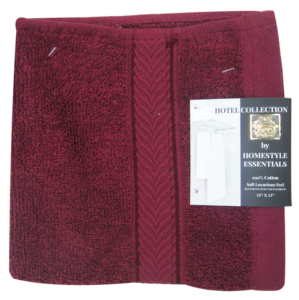Hotel Collection by Homestyle Essentials 13" x 13" Wash Cloth, Wine Red Color