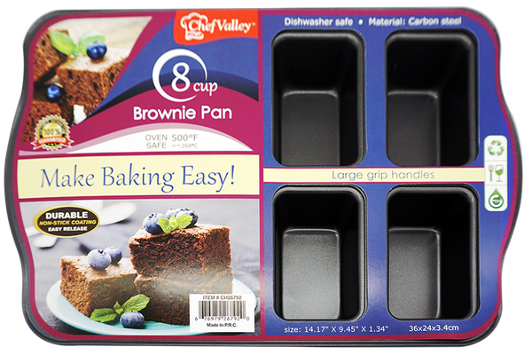 Chef Valley 8-Cup Brownie Baking Tray Pan, 14.17" x 9.45" x 1.34"