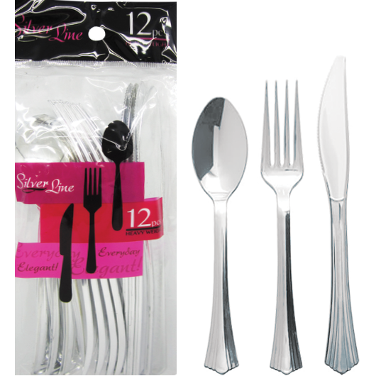Silver Line Heavy Weight Fancy Disposable Combo Cutlery Set, 12 ct.