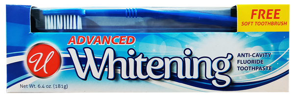 Advanced Whitening Toothpaste with Free Soft Toothbrush, 6.4 oz