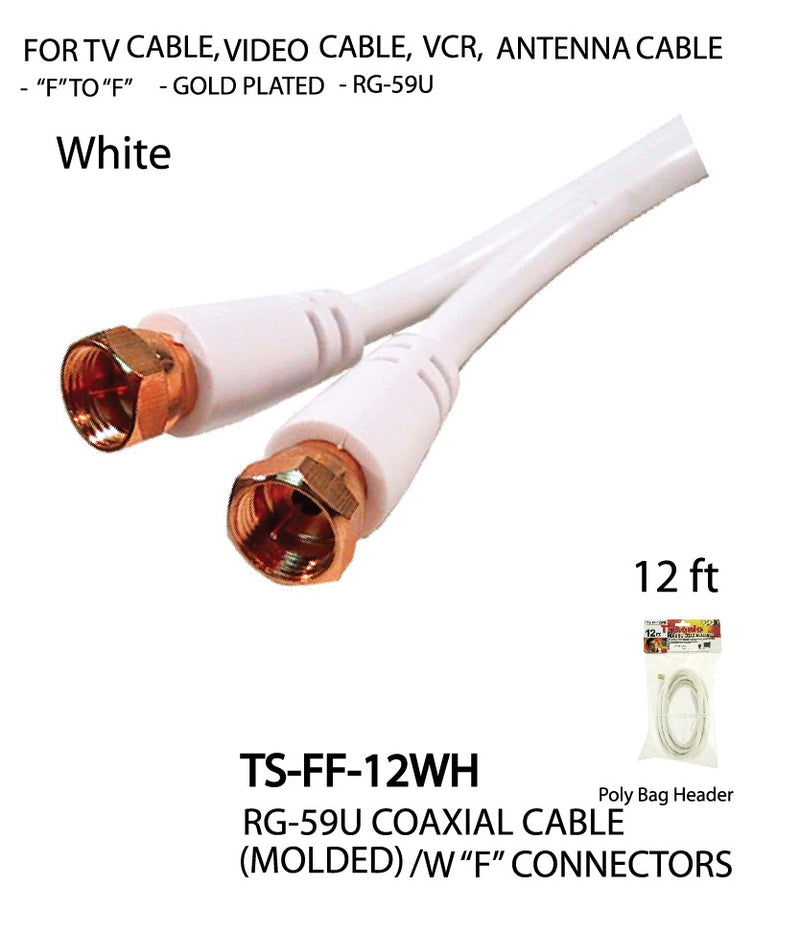 RG-59U Coaxial Cable, 12 ft., White