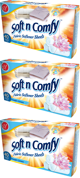 Soft N Comfy Fresh Linen Scent Fabric Softener Sheets, 40 Sheets (Pack of 3)