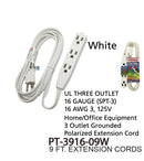 3 Outlet Grounded Heavy Duty Indoor Extension Cord, 9 ft.
