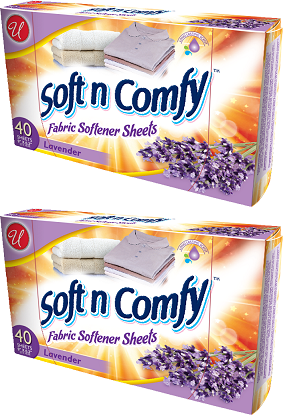 Soft N Comfy Lavender Scent Fabric Softener Sheets, 40 Sheets (Pack of 2)