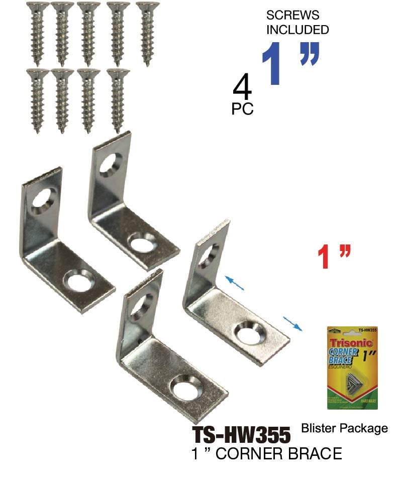 1" Right Angle Brackets With Screws, 4-ct.