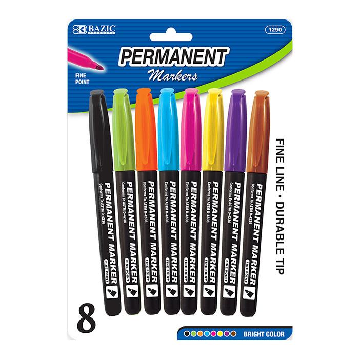 Bright Colors Fine Tip Permanent Markers W/ Pocket Clip (8/Pack)