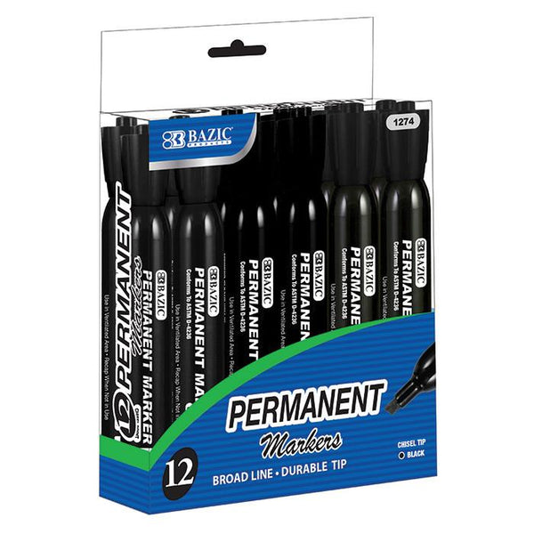 Chisel Tip Desk Style Black Color Permanent Marker (12/Pack)