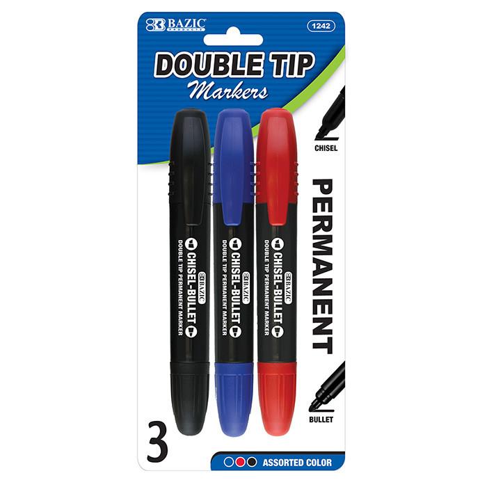 Double-Tip Assorted Color Permanent Marker (3/Pack)
