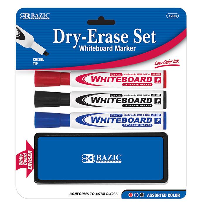 Chisel Tip Assorted 3 Color Dry Erase Marker w/ Eraser