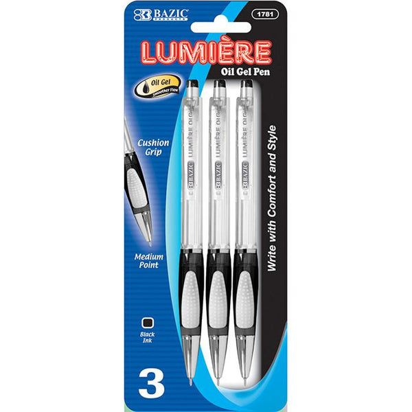Lumiere Black Oil-Gel Ink Retractable Pen W/ Grip (3/Pack)