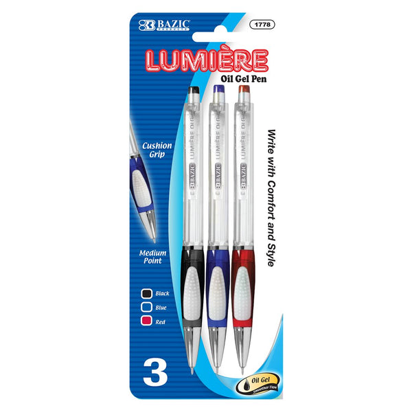 Lumiere Assorted Color Oil-Gel Ink Retractable Pen W/ Grip (3/Pack)