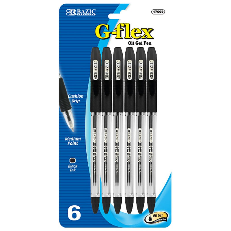 G-Flex Black Oil-Gel Ink Pen W/ Cushion Grip (6/Pack)