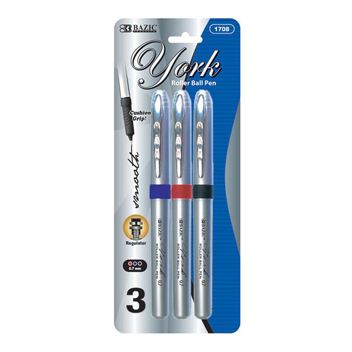 York Assorted Color Rollerball Pen w/ Grip (3/Pack)