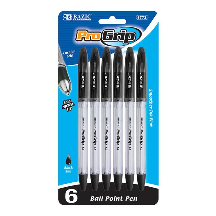 Progrip Black Color Stick Pen W/ Grip (6/Pack)
