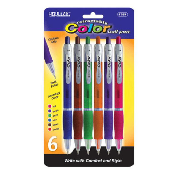 6 Retractable Color Pen W/ Cushion Grip