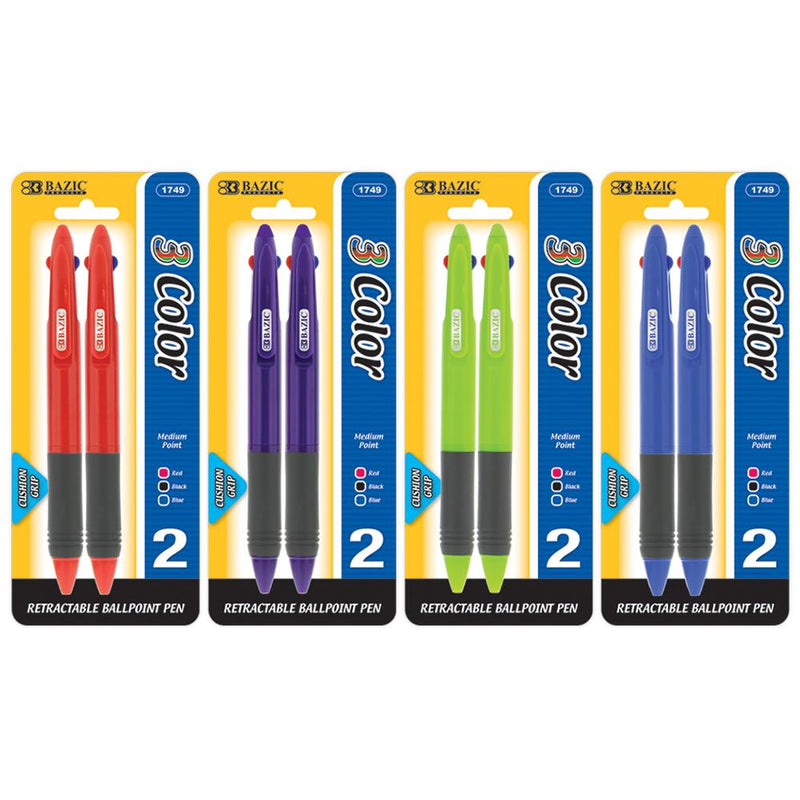 3-Color Pen W/ Cushion Grip (2/Pack), 1-Pack