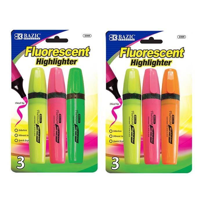 Fluorescent Highlighters W/ Pocket Clip (3/Pack), 1-Pack