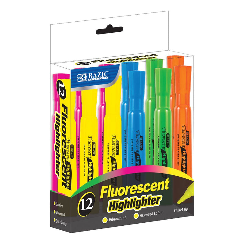 Desk Style (Bulk Pack) Fluorescent Highlighters Asst Color (12/Pack)