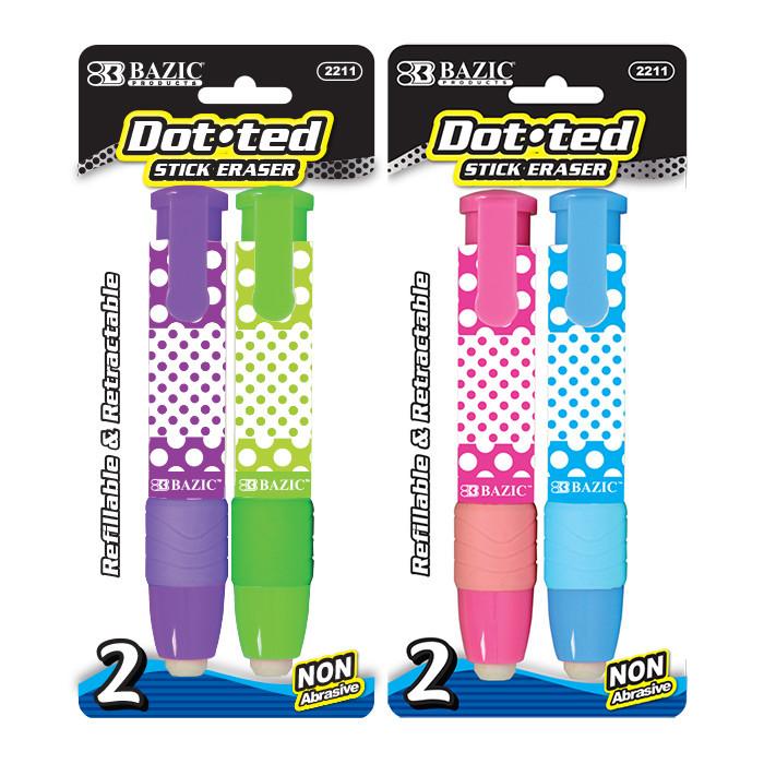 Retractable Dotted Stick Erasers (2/Pack)