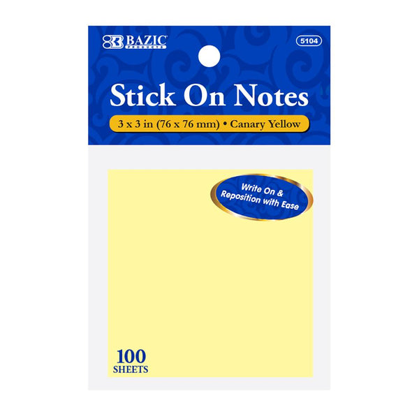 Stick On Notes 3" X 3" 100 Ct. Yellow