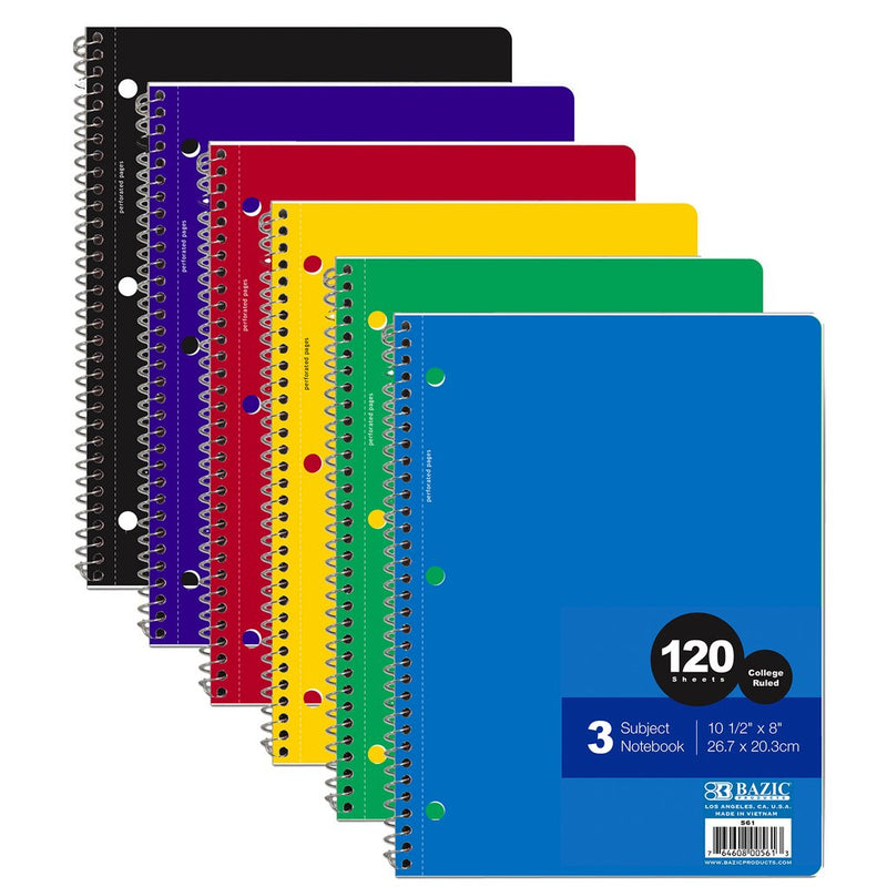 Notebook Spiral C/R 3-Subject 120 Ct.