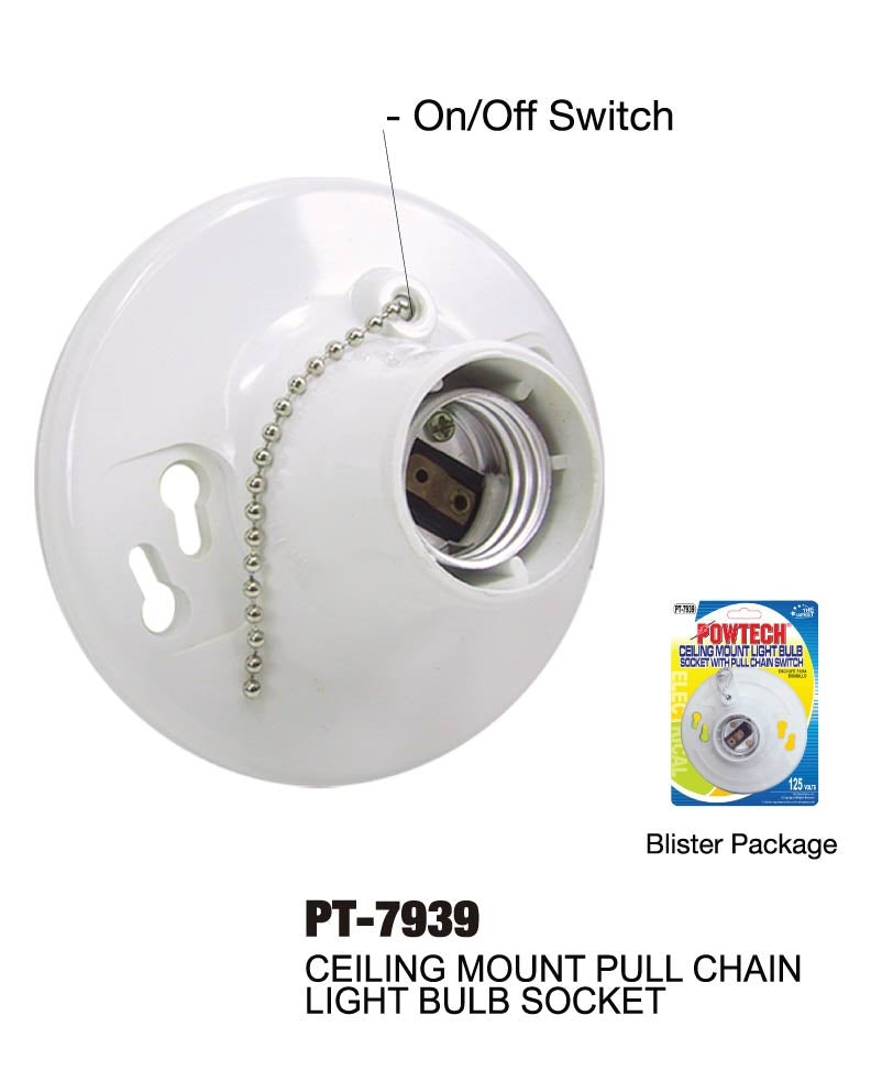 Ceiling Mount Light Bulb Socket With Pull Chain Switch