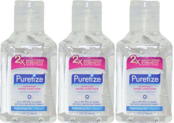 Puretize Hand Sanitizer Refreshing Gel + Vitamin E, 2 oz (Pack of 3)