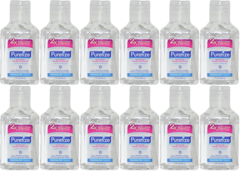 Puretize Hand Sanitizer Refreshing Gel + Vitamin E, 2 oz (Pack of 12)