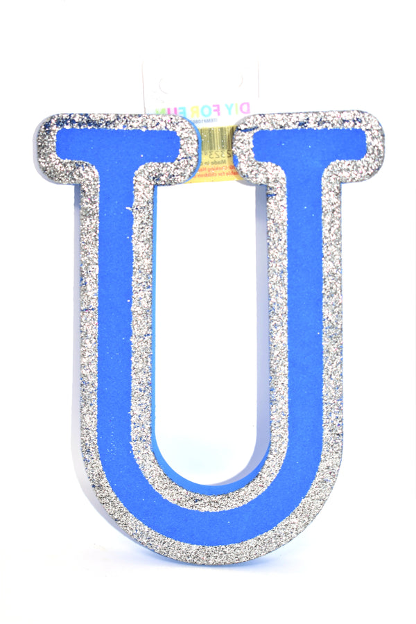 7" Blue Glitter Foam Letter "U"
