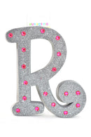 7" Silver Glitter + Pink Rhinestone Foam Letter "R"