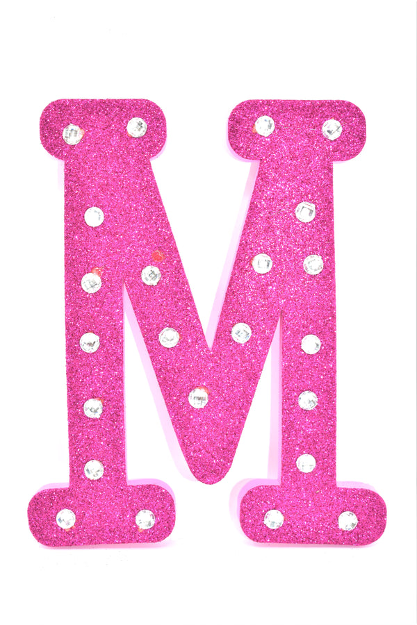 7" Pink Glitter + Rhinestone Foam Letter "M"