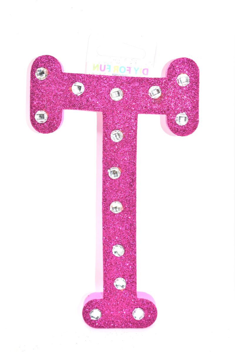 7" Pink Glitter + Rhinestone Foam Letter "T"