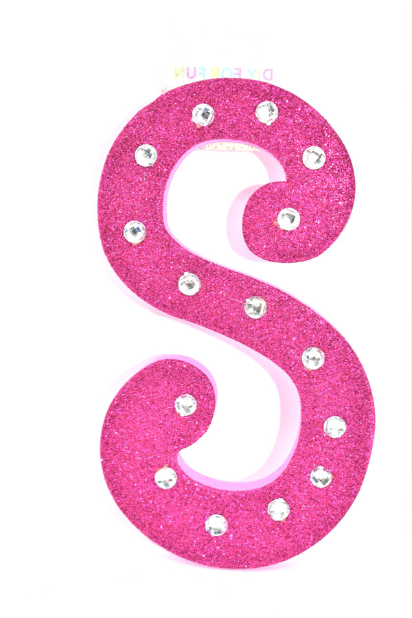 7" Pink Glitter + Rhinestone Foam Letter "S"