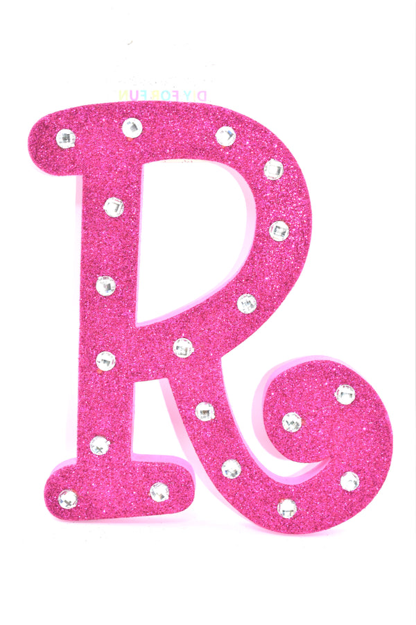7" Pink Glitter + Rhinestone Foam Letter "R"