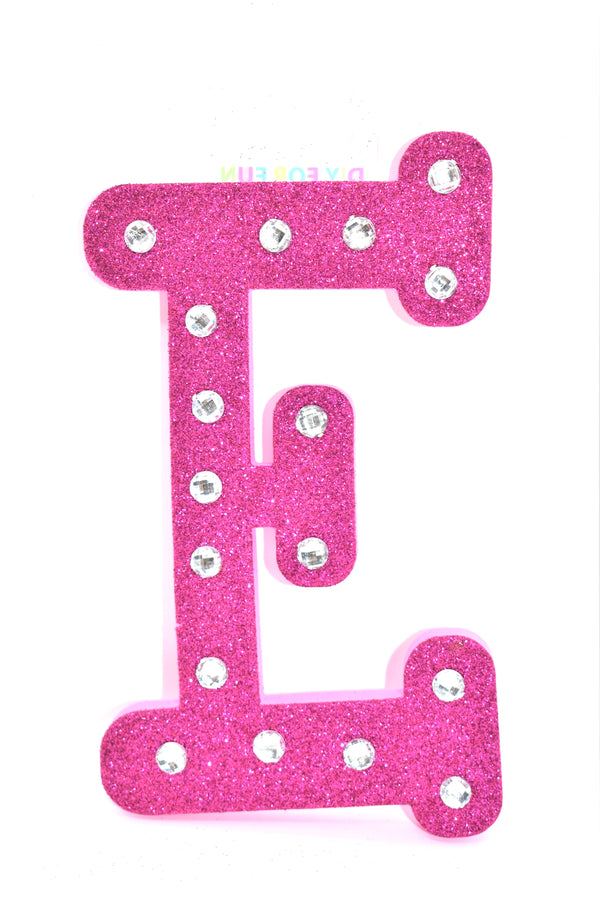 7" Pink Glitter + Rhinestone Foam Letter "E"