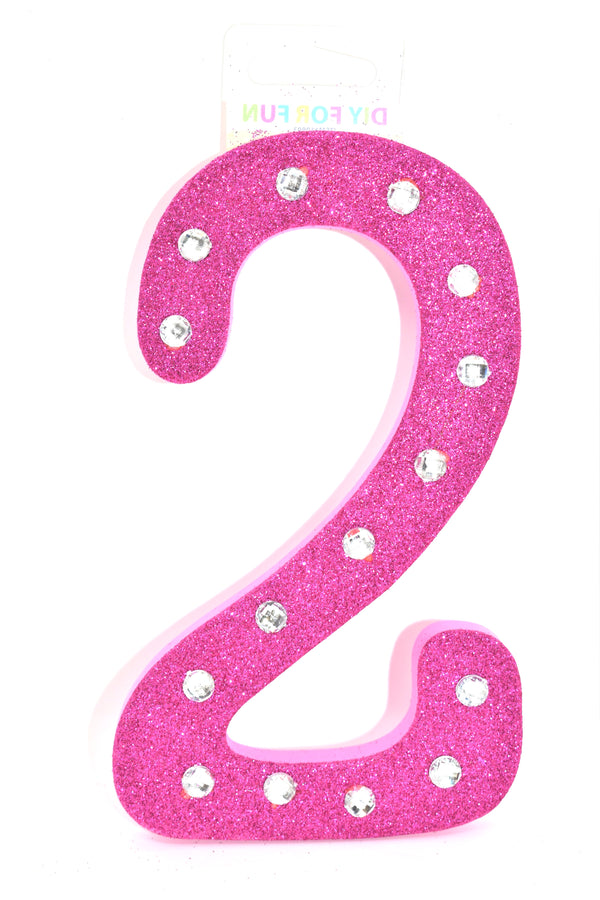 7" Pink Glitter + Rhinestone Foam Number "2"