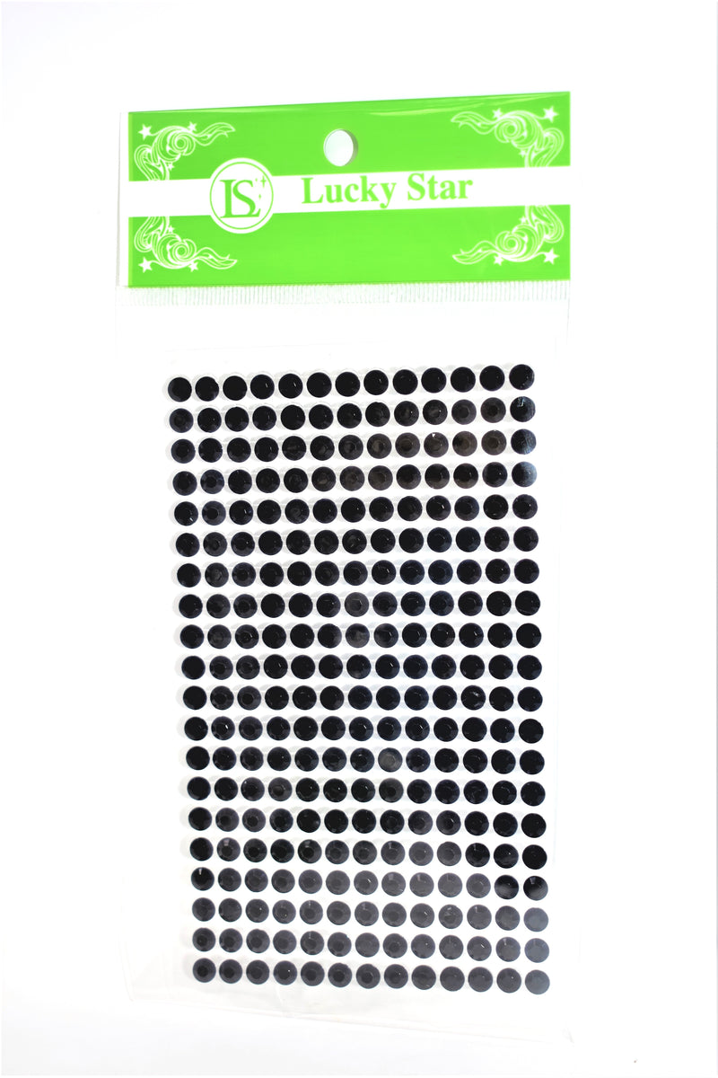 Acrylic Circle Rhinestone Stickers, Black Color, 20 Strips x 13 Stones, 260 ct.