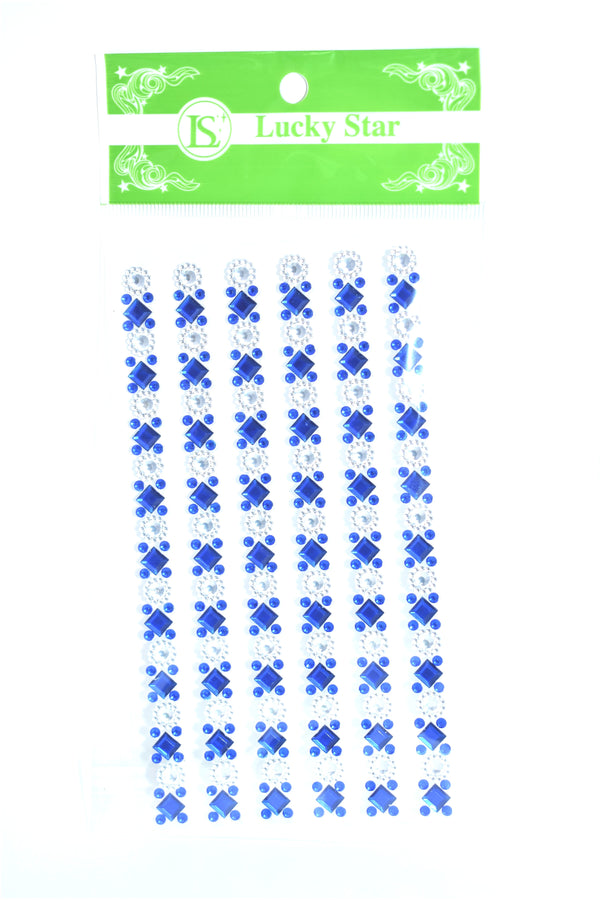 Rhinestone Diamond Pattern Embellishment Stickers, Royal Blue Color, 6 ct.