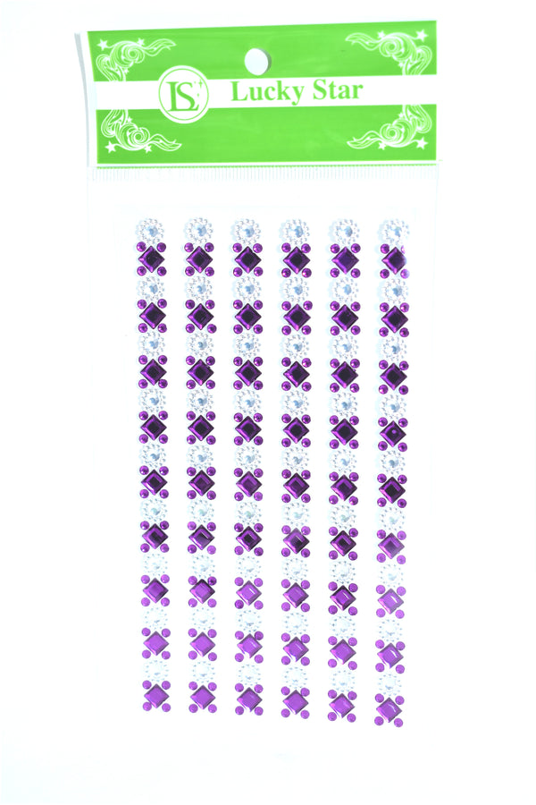 Rhinestone Diamond Pattern Embellishment Stickers, Purple Color, 6 ct.