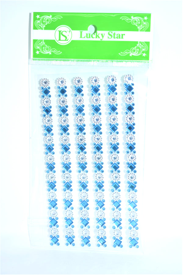 Rhinestone Diamond Pattern Embellishment Stickers, Blue Color, 6 ct.