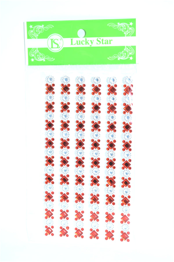 Rhinestone Diamond Pattern Embellishment Stickers, Red Color, 6 ct.